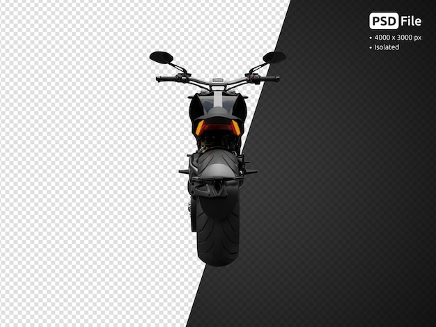 La moderna vista posteriore della motocicletta sportiva nera ha isolato il rendering 3d