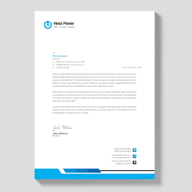 Modern blue letterhead mockup