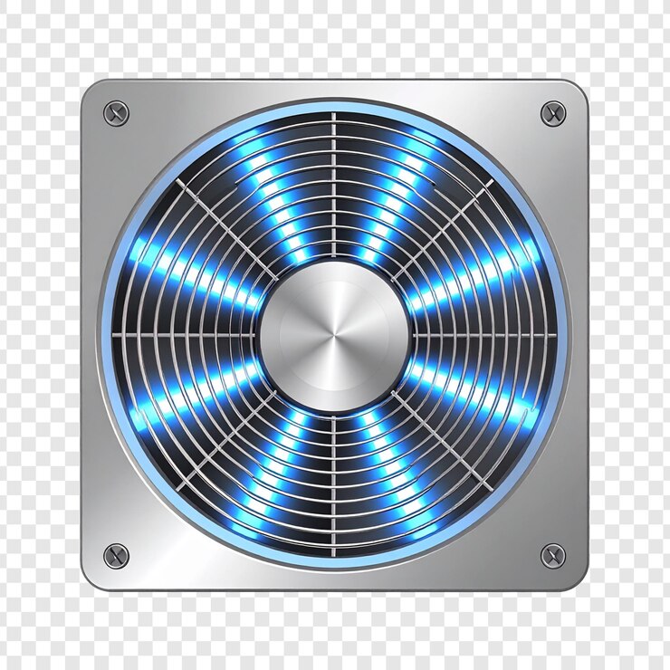 PSD modern blue lit metallic square fan illustration