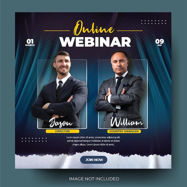 Moderno banner webinar online blu poster social media post feed