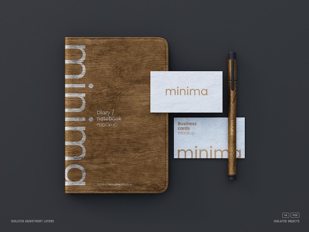 Modern branding stationery set mockup with business cards and notebook