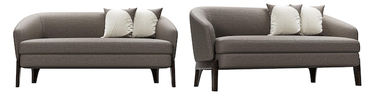 PSD modern brown fabric sofa set with cushions isolated on white background furniture collection