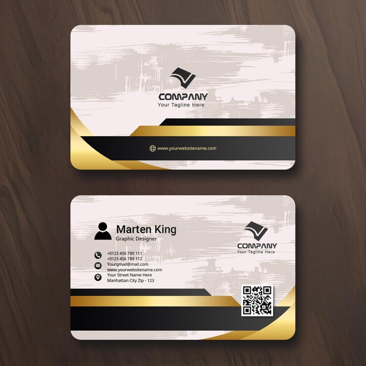 PSD modern brushstroke business card with gold accents
