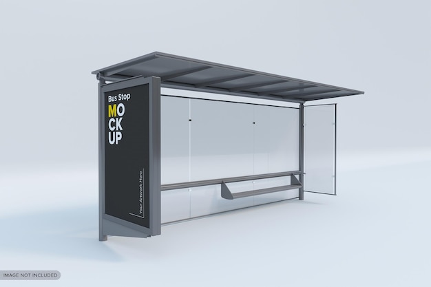 Modern Bus stop with blank banners LED light isolated on white background Close up Mock up 3D Rend