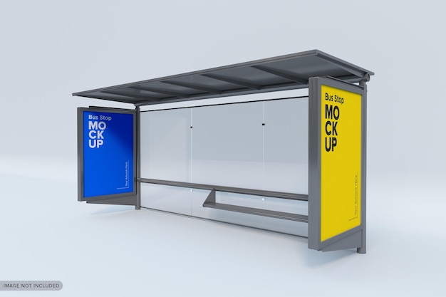 Modern Bus stop with blank banners LED light isolated on white background Close up Mock up 3D Rend