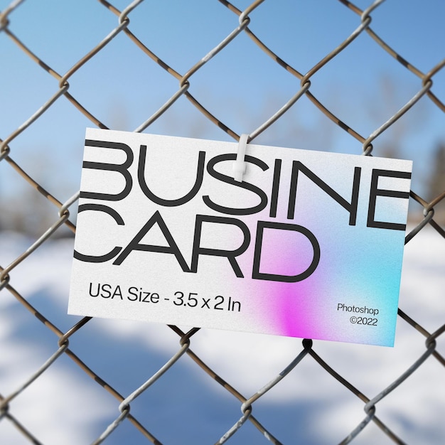 Modern Business Card Mockup on Fencing Wire