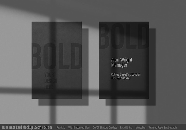 エンボスプリントのモダンな名刺モックアップ