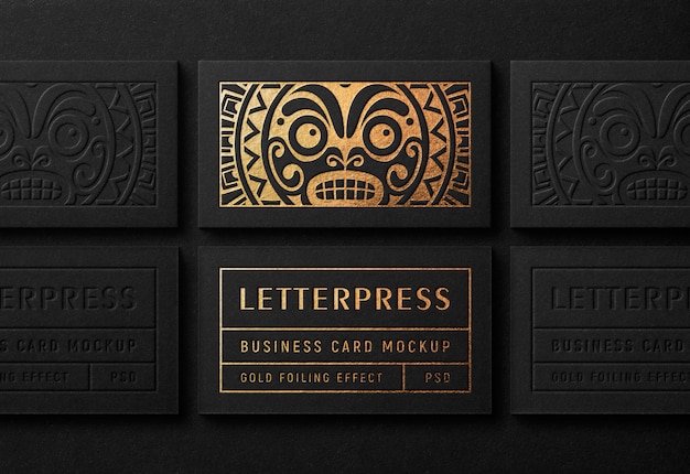 PSD modern business card mockup with golden letterpress effect