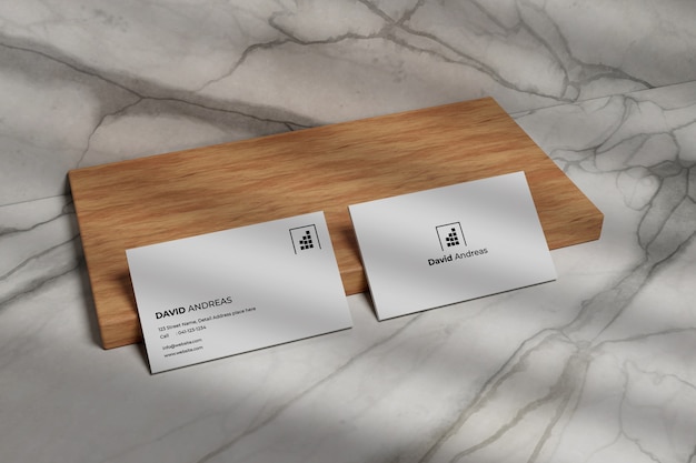 Modern business card mockup on wood