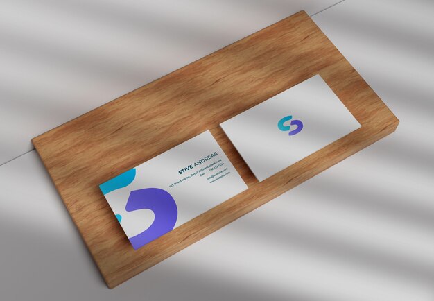 Modern business card mockup on wood