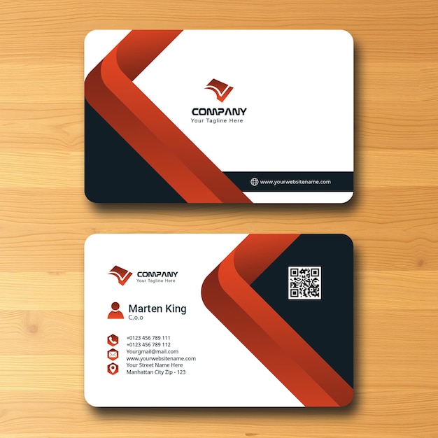 Modern Business Card with Diagonal Stripe Design in Red and Navy