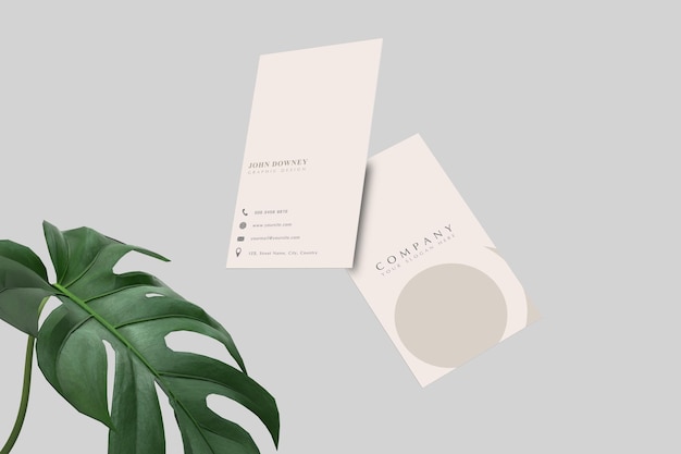 Modern business card with leaves mockup template for presentation branding corporate identity advertising 3d renderingxa