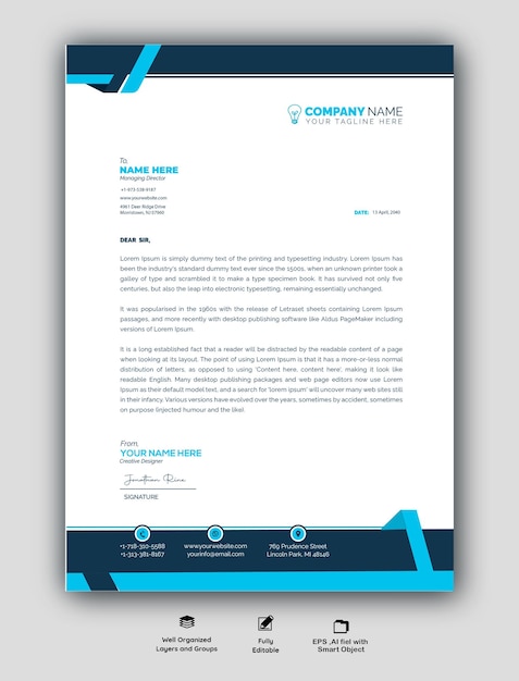 PSD modern business and corporate letterhead template cover letterhead template