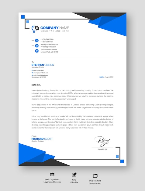 PSD modern business and corporate letterhead template