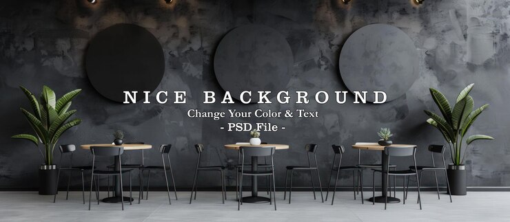 PSD modern cafe interior design with signboard on black and grey colors tone generated ai image