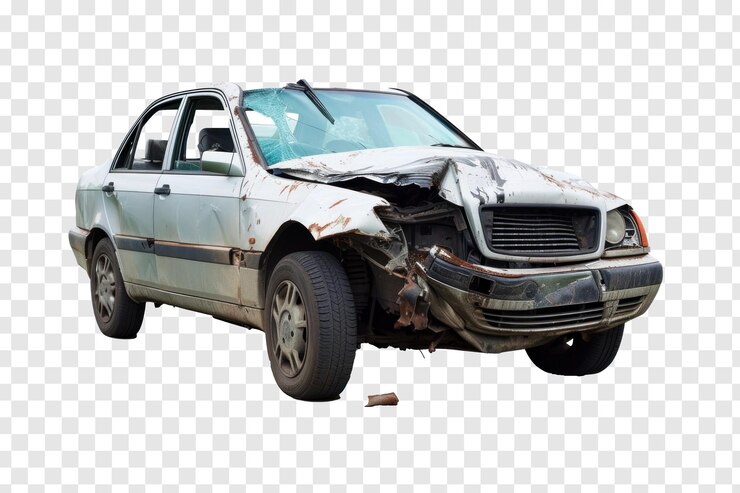 PSD modern car damaged on transparency background psd