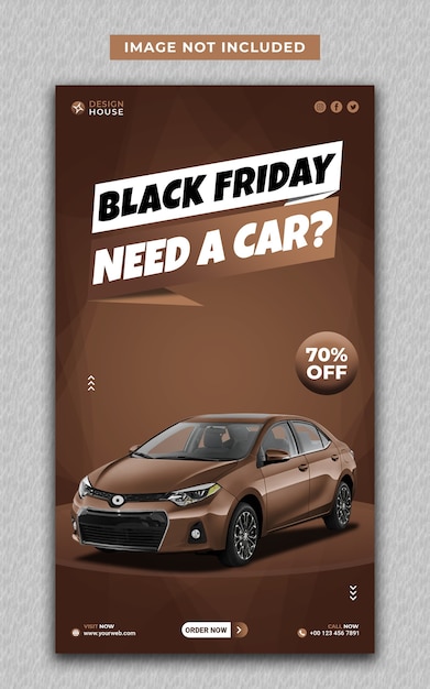 PSD modello di social media e storie di instagram per il black friday del noleggio auto moderne