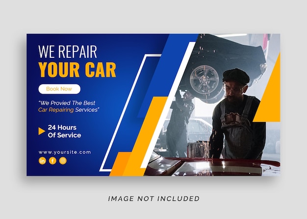 PSD banner o poster web per la riparazione e il lavaggio di auto moderne