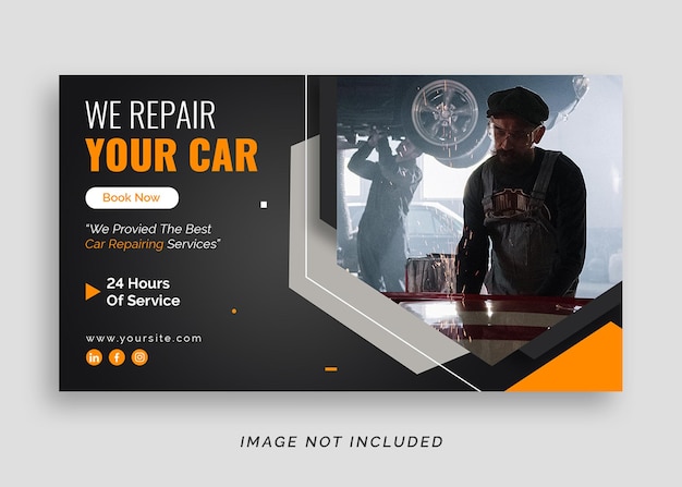 PSD modern car repair and wash web banner or poster