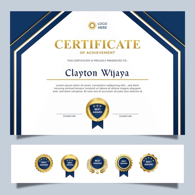 modern certificaatontwerp blauw en wit