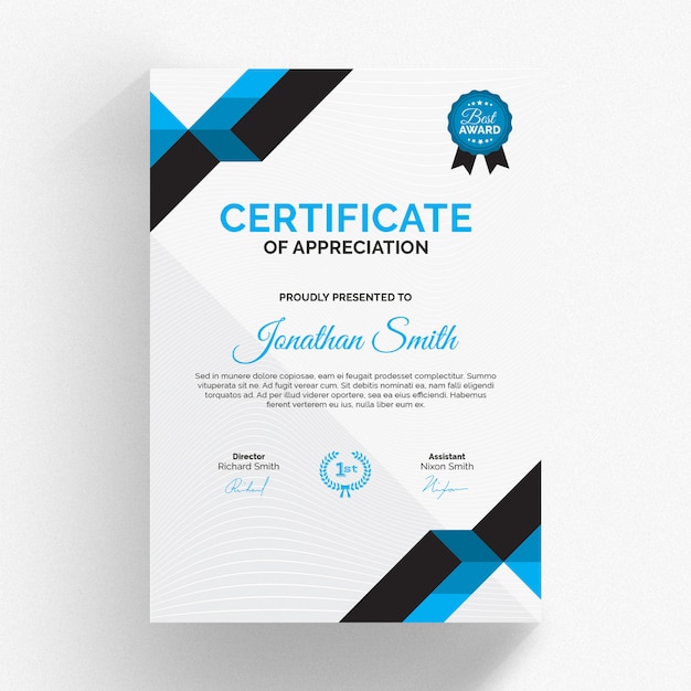 Modern certificaatsjabloon met blauwe details