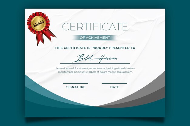 Modern certificate of achievement psd template