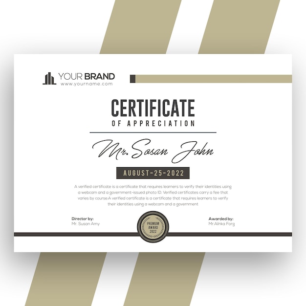 PSD modern certificate of achievement template