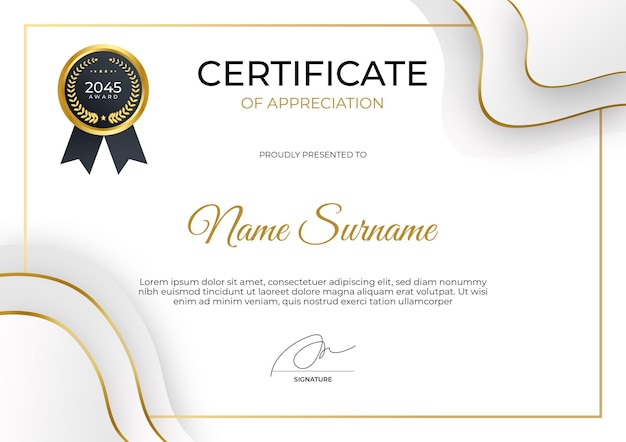 PSD modern certificate of appreciation template suit for award business corporate and education need