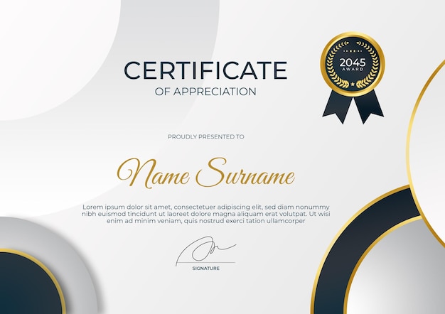 PSD modern certificate of appreciation template suit for award business corporate and education need