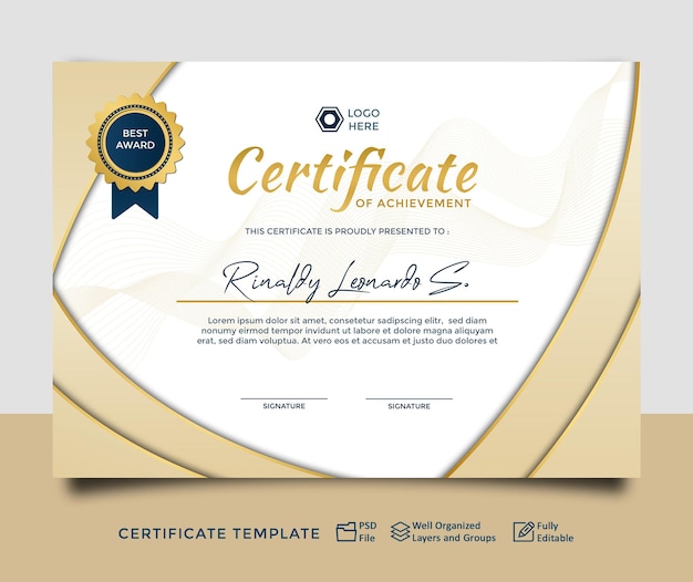 modern certificate template golden