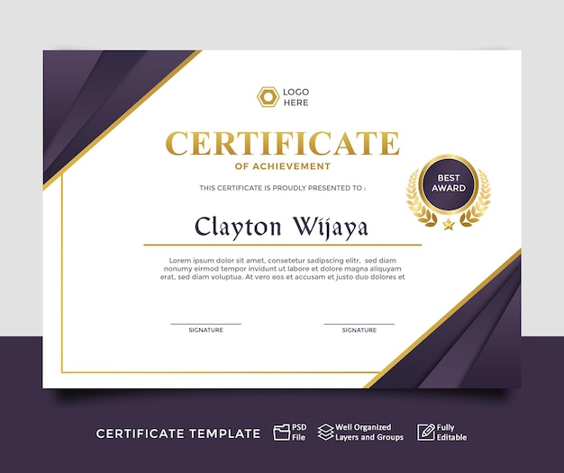 modern certificate template purple