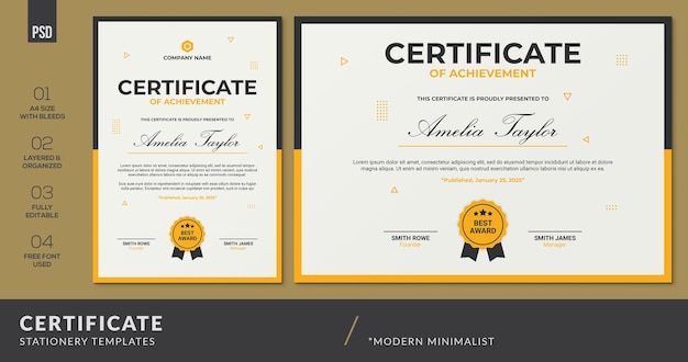 PSD modern certificate templates