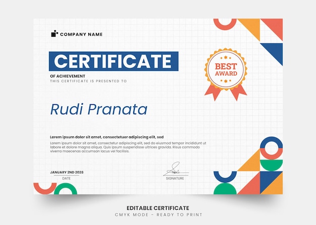 Modern certificate with simple abstract pattern editable template