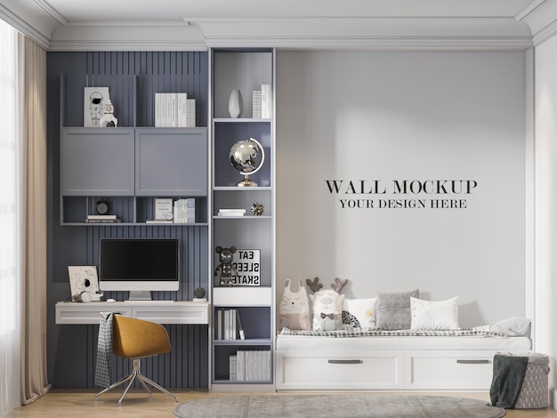 modern child room wall mockup in 3d rendering