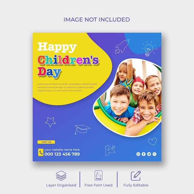 PSD modern children's day social media banner and instagram post template