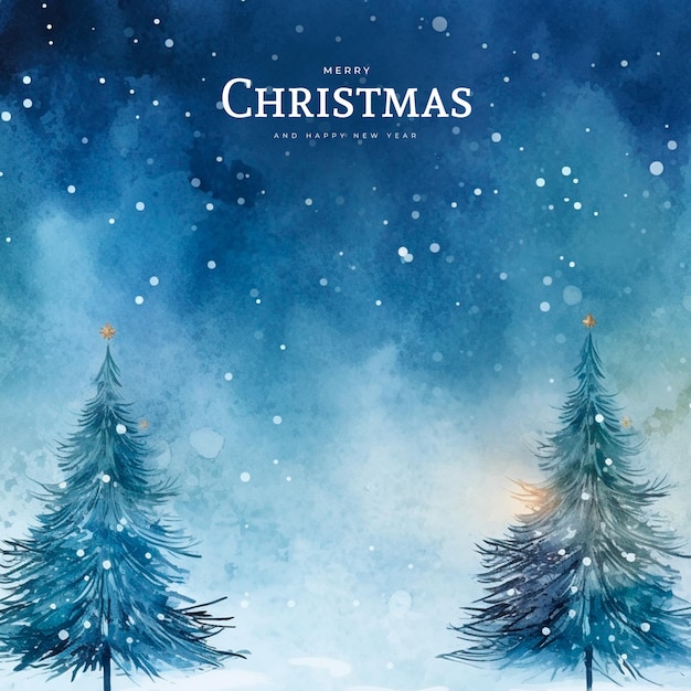 PSD Современная рождественская открытка с акварелью рождественский пейзаж