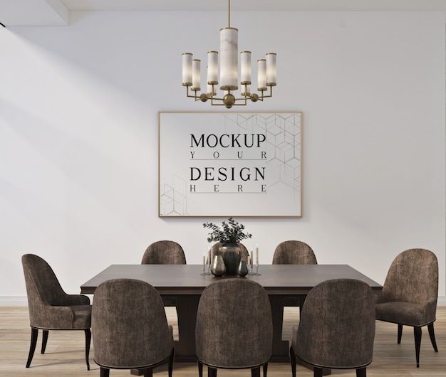 PSD modern classic dinning room design with mockup poster framed