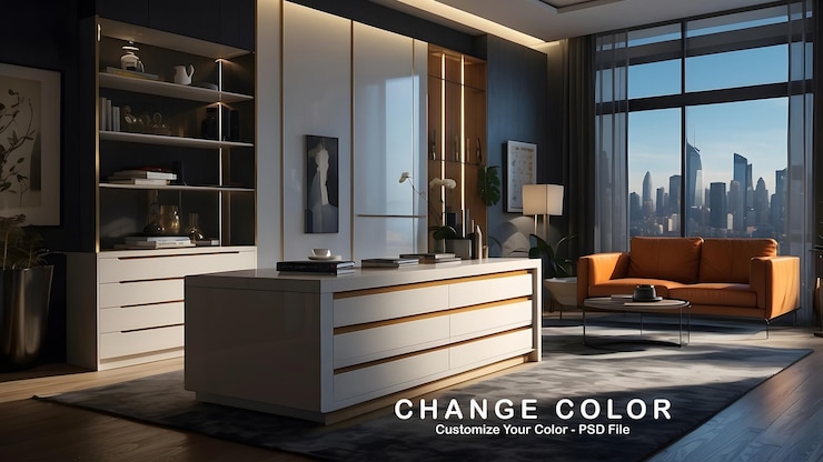 PSD modern classic and minimalist bedroom interior design with cabinets brown classic theme home decor