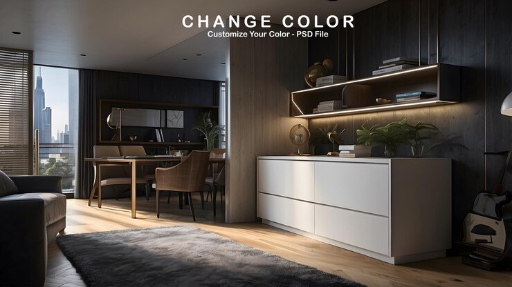 PSD modern classic and minimalist bedroom interior design with cabinets brown classic theme home decor