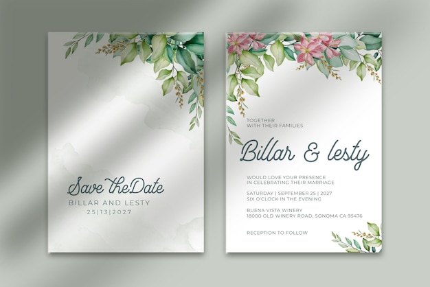 PSD modern and clean eucalyptus wedding invitation w22