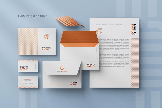 Modern clean minimal corporate stationary branding identity mockup scene creator