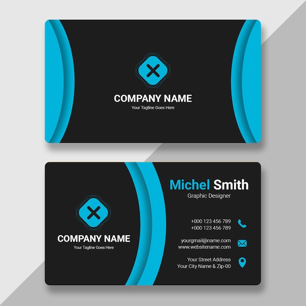 Modern and clean professional business card in blue and black color