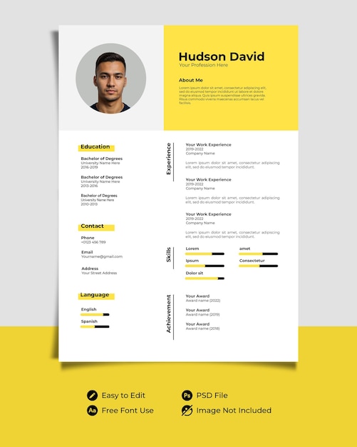 PSD modern and clean psd resume or cv template