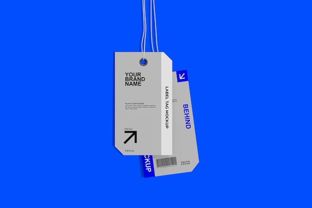 Modern Clothing Brand Tag Mockup on Blue Background