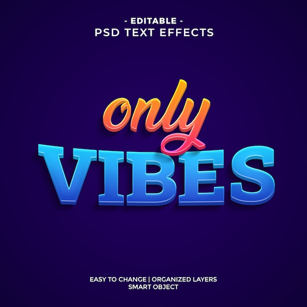 PSD Современный красочный текстовый эффект only vibes