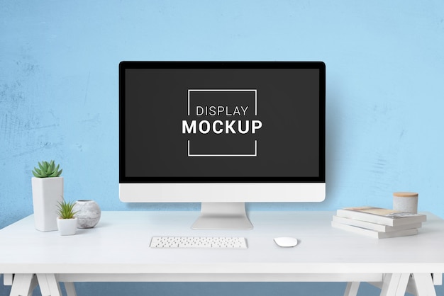 Modern computer display mockup on work desk
