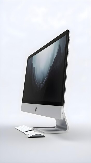 PSD modern computer monitor with keyboard and mouse on white background 3d rendering