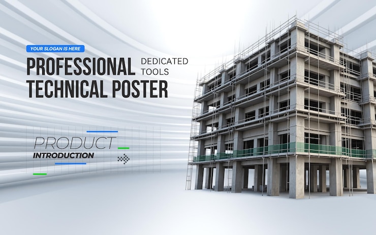PSD เทมเพลตโปสเตอร์ psd ระดับมืออาชีพสำหรับไซต์ก่อสร้างสมัยใหม่