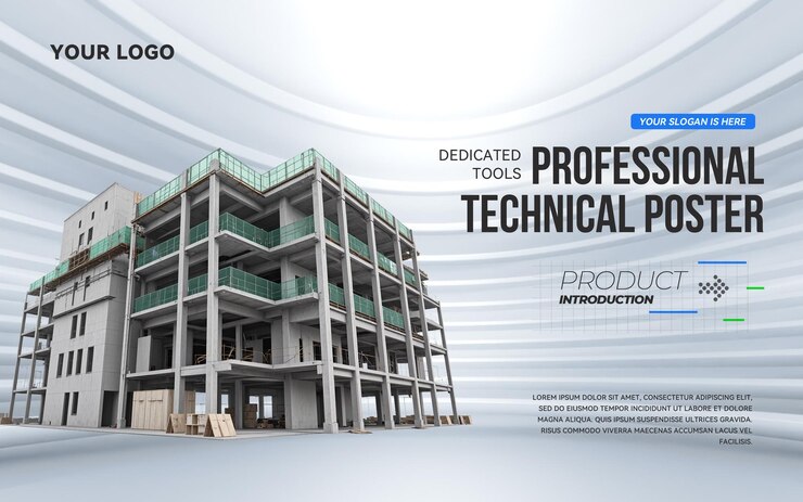 PSD เทมเพลตโปสเตอร์ psd ระดับมืออาชีพสำหรับไซต์ก่อสร้างสมัยใหม่