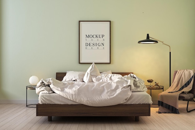 Design moderno e contemporaneo della camera da letto con cornice per poster di design mockup